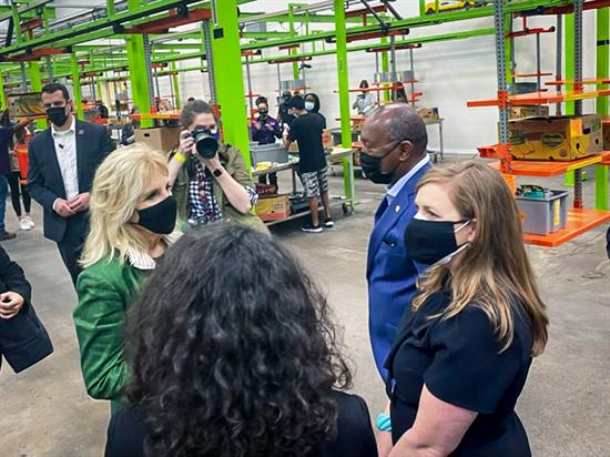 Rep. Fletcher at Houston Food Bank w/ First Lady Dr. Jill Biden